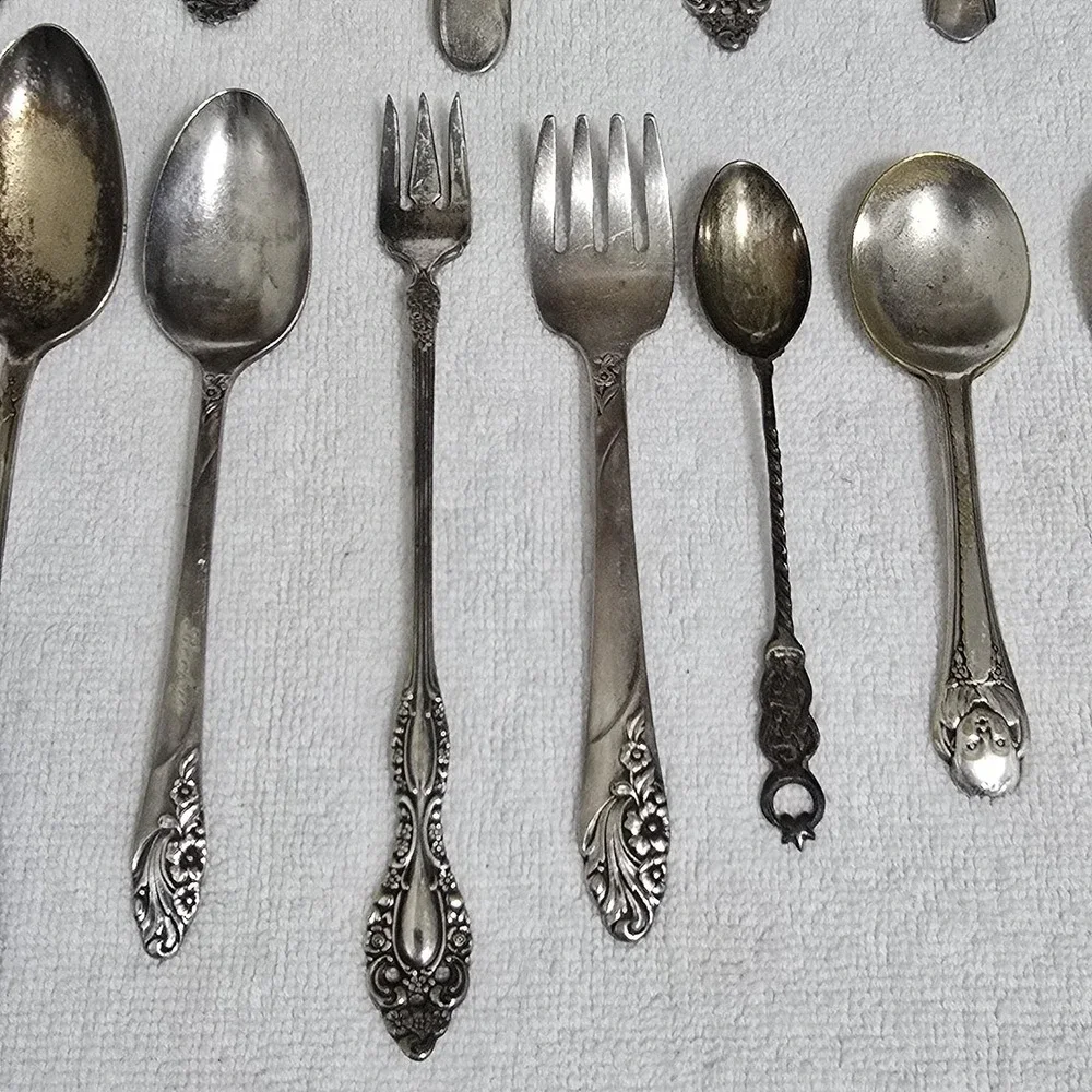 VTG Serving‎ Spoon Fork Lot of 15 Floral Art Some Silverplated